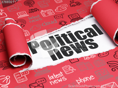 Image of News concept: black text Political News under the piece of  torn paper