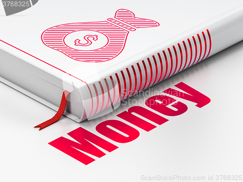 Image of Business concept: book Money Bag, Money on white background
