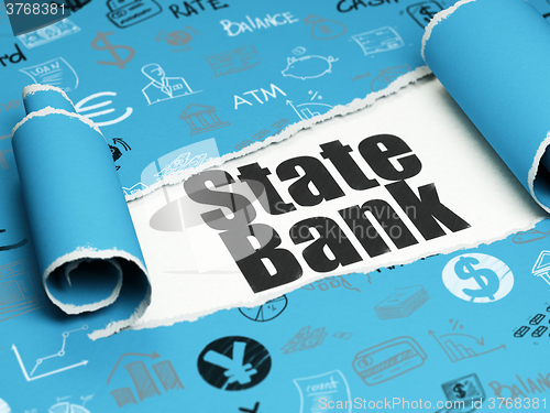Image of Currency concept: black text State Bank under the piece of  torn paper