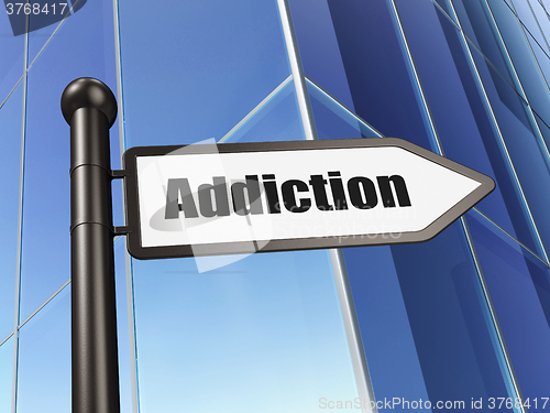 Image of Medicine concept: sign Addiction on Building background