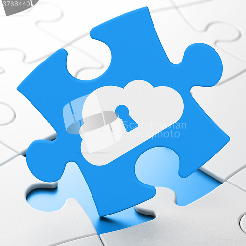 Image of Cloud computing concept: Cloud With Keyhole on puzzle background