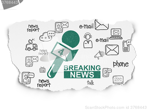 Image of News concept: Breaking News And Microphone on Torn Paper background