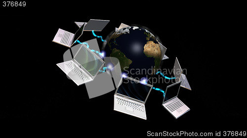 Image of Laptops connected to planet Earth