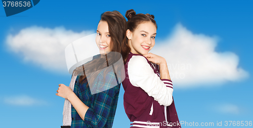 Image of happy smiling pretty teenage girls having fun