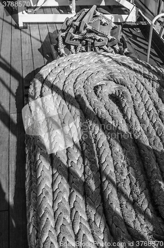 Image of The ropes braided in bays on an ancient sailing vessel