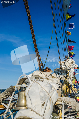 Image of Mast with sails of an old sailing vessel