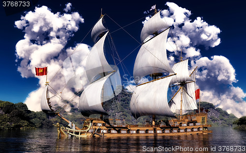 Image of White smoke over ancient ship