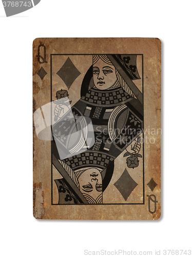 Image of Very old playing card, Queen of diamonds