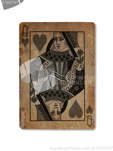 Image of Very old playing card, Queen of hearts