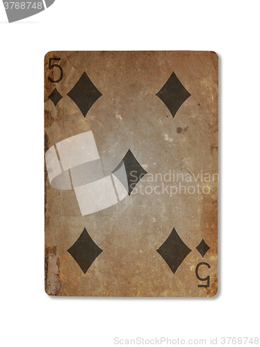 Image of Very old playing card, five of diamonds