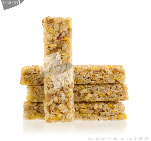 Image of Muesli bar with apple, nuts and sugar