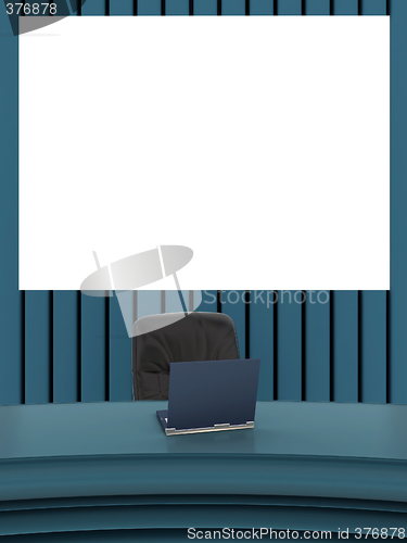 Image of Office interior with laptop and projection screen