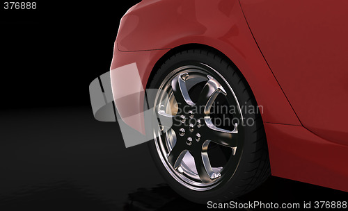Image of Red sport car , rear wheel