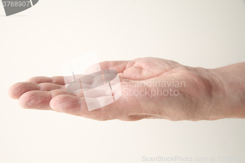 Image of Man holds his hand palm up