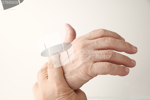 Image of Man has painful hand.
