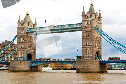 Image of london tower in england old bridge and the cloudy sky