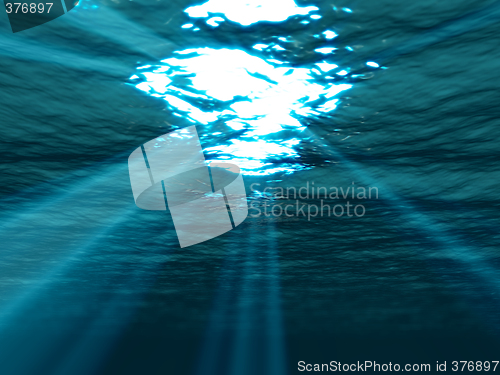 Image of  Underwater , sea surface with sunbeam shining through