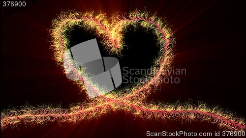 Image of Valentine heart shape with light rays