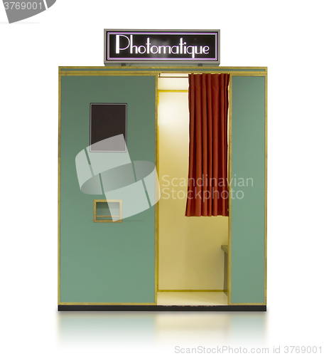 Image of Vintage style photo booth vending machine on a white background