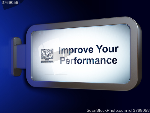 Image of Education concept: Improve Your Performance and Computer Pc on billboard background