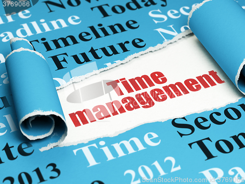 Image of Timeline concept: red text Time Management under the piece of  torn paper