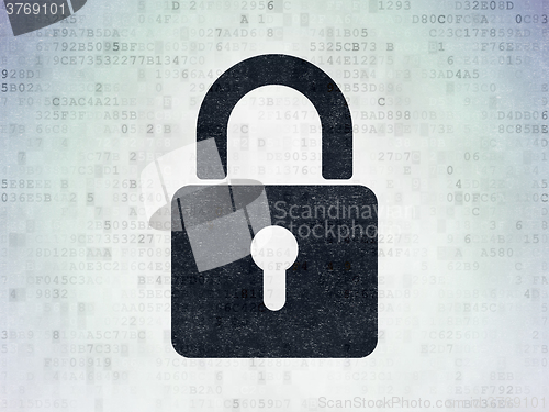 Image of Data concept: Closed Padlock on Digital Paper background