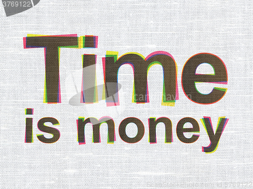 Image of Business concept: Time Is money on fabric texture background