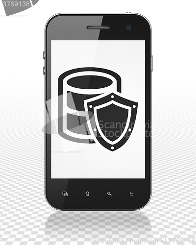 Image of Database concept: Smartphone with Database With Shield on display