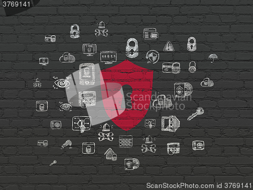 Image of Security concept: Shield With Keyhole on wall background