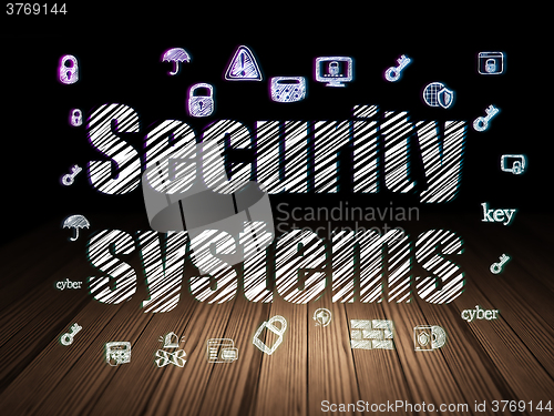 Image of Protection concept: Security Systems in grunge dark room