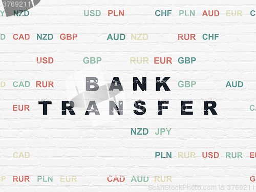 Image of Currency concept: Bank Transfer on wall background