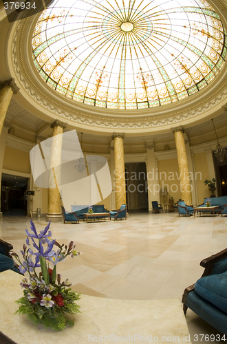 Image of atrium old hotel lobby with chairs lima peru