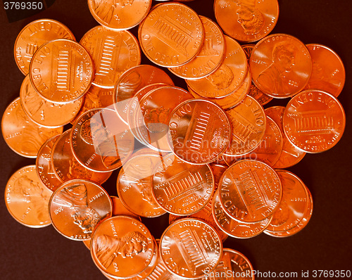 Image of Retro look Dollar coins 1 cent wheat penny cent