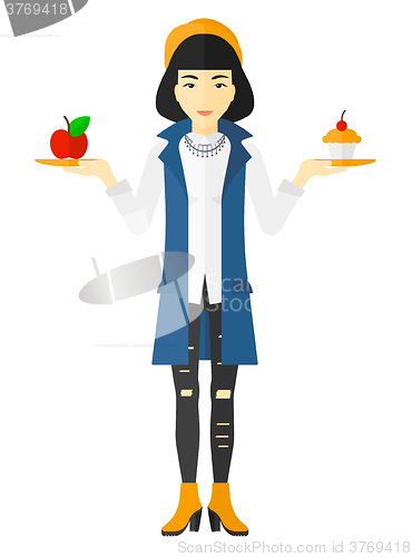 Image of Woman with apple and cake.
