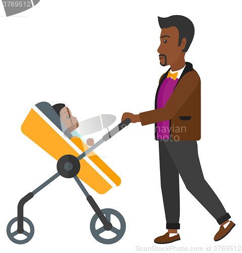 Image of Man pushing pram.