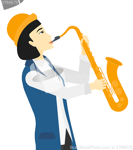 Image of Woman playing saxophone.