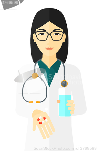 Image of Pharmacist giving pills.