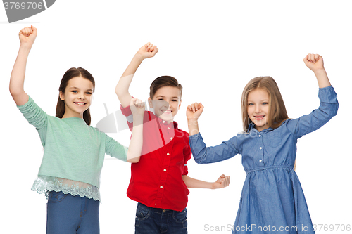 Image of happy boy and girls celebrating victory