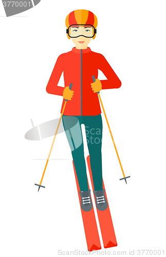 Image of Young woman skiing.