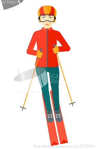 Image of Young woman skiing.