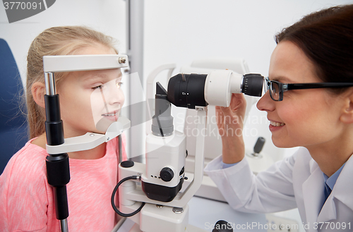 Image of optician with tonometer and patient at eye clinic