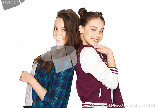 Image of happy smiling pretty teenage girls having fun
