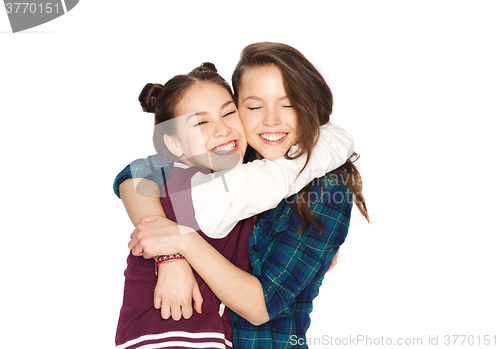 Image of happy smiling pretty teenage girls hugging