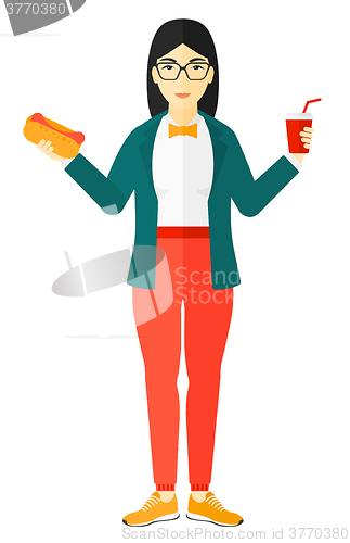 Image of Woman with fast food.