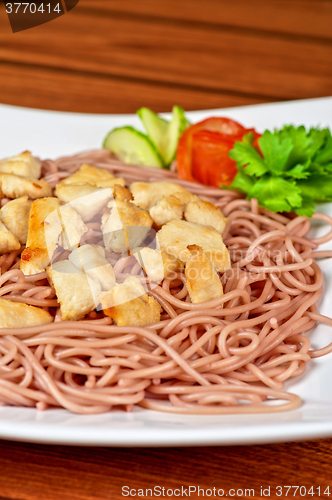 Image of pasta with chicken meat