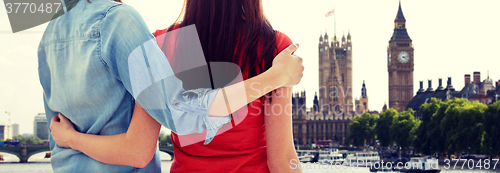 Image of close up of happy lesbian couple over big ben