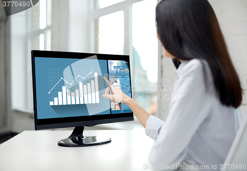 Image of close up of woman with chart on computer in office