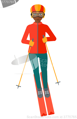 Image of Young woman skiing.