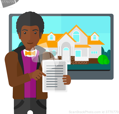 Image of Real estate agent offering house.