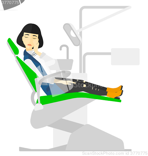 Image of Woman suffering in dental chair.